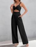 Chic Black Summer Jumpsuit with Pockets for Wine Tasting | Stylish Vineyard Outfit