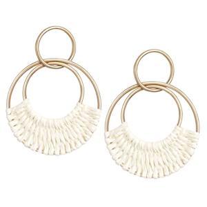 White Boho Raffia Hoop Earrings for Women | Winery Outfit Jewelry & Wine Tasting Accessories for Summer Adventures