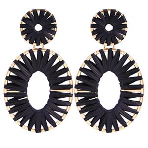 Black Raffia Tassel Hoop Drop Earrings for Women | Winery Outfit Jewelry & Wine Tasting Accessories for Wine Lovers