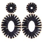 Black Raffia Tassel Hoop Drop Earrings for Women | Winery Outfit Jewelry & Wine Tasting Accessories for Wine Lovers