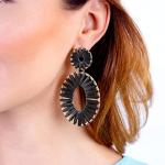 Black Raffia Tassel Hoop Drop Earrings for Women | Winery Outfit Jewelry & Wine Tasting Accessories for Wine Lovers