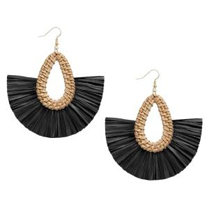 Black Boho Raffia Tassel Earrings for Women | Winery Outfit Jewelry, Vineyard Fashion & Wine Tasting Accessories