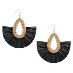 Black Boho Raffia Tassel Earrings for Women | Winery Outfit Jewelry, Vineyard Fashion & Wine Tasting Accessories