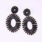 Black Raffia Tassel Hoop Drop Earrings for Women | Winery Outfit Jewelry & Wine Tasting Accessories for Wine Lovers