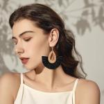 Black Boho Raffia Tassel Earrings for Women | Winery Outfit Jewelry, Vineyard Fashion & Wine Tasting Accessories