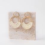 White Boho Raffia Hoop Earrings for Women | Winery Outfit Jewelry & Wine Tasting Accessories for Summer Adventures