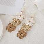 Raffia Flower Drop Earrings for Women | Winery Outfit Jewelry & Wine Tasting Accessories for Summer Fashion