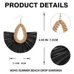 Black Boho Raffia Tassel Earrings for Women | Winery Outfit Jewelry, Vineyard Fashion & Wine Tasting Accessories