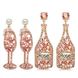 Rhinestone Rosé Wine Bottle Earrings for Women | Sparkling Winery Outfit Jewelry, Wine Tasting Accessories & Wine Lover Gift Earrings