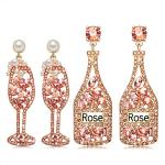Rhinestone Rosé Wine Bottle Earrings for Women | Sparkling Winery Outfit Jewelry, Wine Tasting Accessories & Wine Lover Gift Earrings