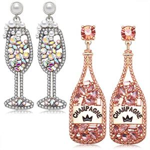 Rhinestone Champagne Bottle Dangle Earrings for Women | Winery Outfit Jewelry, Wine Tasting Accessories & Wine Lover Gift Earrings