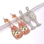Rhinestone Champagne Bottle Dangle Earrings for Women | Winery Outfit Jewelry, Wine Tasting Accessories & Wine Lover Gift Earrings