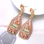 Rhinestone Rosé Wine Bottle Earrings for Women | Sparkling Winery Outfit Jewelry, Wine Tasting Accessories & Wine Lover Gift Earrings