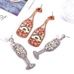 Rhinestone Champagne Bottle Dangle Earrings for Women | Winery Outfit Jewelry, Wine Tasting Accessories & Wine Lover Gift Earrings