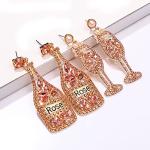 Rhinestone Rosé Wine Bottle Earrings for Women | Sparkling Winery Outfit Jewelry, Wine Tasting Accessories & Wine Lover Gift Earrings