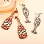 Rhinestone Champagne Bottle Dangle Earrings for Women | Winery Outfit Jewelry, Wine Tasting Accessories & Wine Lover Gift Earrings