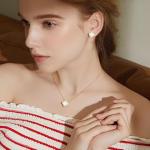 Gold & Mother of Pearl Clover Pendant Necklace and Earrings Set for Women | Winery Outfit Jewelry & Wine Tasting Accessories