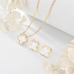 Gold & Mother of Pearl Clover Pendant Necklace and Earrings Set for Women | Winery Outfit Jewelry & Wine Tasting Accessories