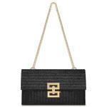 Black Straw Clutch Purse with Gold Chain for Women | Chic Winery Outfit Handbag & Vineyard Fashion Accessory