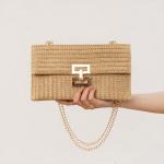 Stylish Straw Clutch Purse with Gold Chain for Women | Chic Winery Outfit Handbag & Vineyard Fashion Accessory