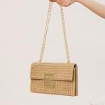 Stylish Straw Clutch Purse with Gold Chain for Women | Chic Winery Outfit Handbag & Vineyard Fashion Accessory