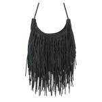 Boho Black Suede Fringe Crossbody Handbag for Women | Chic Winery Outfit Purse & Vineyard Fashion Accessory
