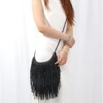 Boho Black Suede Fringe Crossbody Handbag for Women | Chic Winery Outfit Purse & Vineyard Fashion Accessory