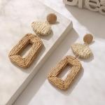 Tan Straw Dangle Boho Earrings for Women | Chic Winery Outfit Jewelry & Vineyard Fashion Accessory