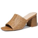 Brown Raffia Heeled Mules for Women | Chic Winery Shoes for Wine Tasting Outfits & Vineyard Fashion