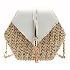 White and Tan Straw Crossbody Bag for Women | Chic Winery Outfit Purse & Vineyard Fashion Accessory