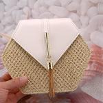 White and Tan Straw Crossbody Bag for Women | Chic Winery Outfit Purse & Vineyard Fashion Accessory