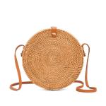 Tan Round Rattan Crossbody Bag for Women | Chic Winery Outfit Handbag & Vineyard Travel Accessory