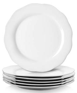 Off-White Scalloped Ceramic Dinner Plates Set of 6
