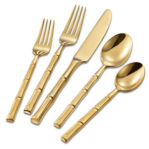 Gold Bamboo Pattern Flatware Set for 4