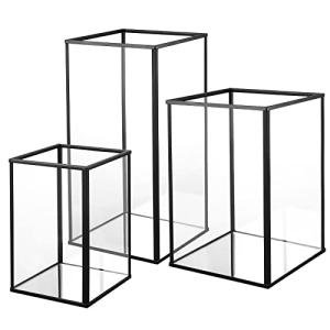 Set of 3 Black Glass Candle Holders