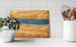 Olive Wood Cheese Board Set with Blue Resin