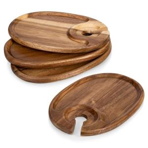 Toscana Acacia Wood Wine Appetizer Plate Set