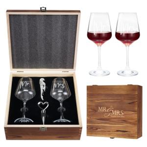 Mr & Mrs Wedding Wine Glasses Set with Keepsake Box