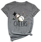 Funny Snowman Wine Cheers Graphic T-Shirt for Women