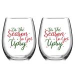 Christmas Stemless Wine Glasses Set of 2