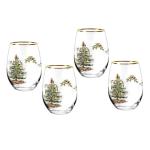 Set of 4 Spode Christmas Tree Stemless Wine Glasses
