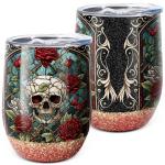 Gothic Skull and Roses Wine Travel Tumbler