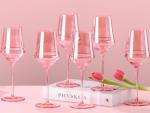 Set of 6 Physkoa Pink Hand Blown Wine Glasses