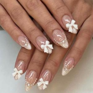 24Pcs Almond French Tip Press On Nails Set