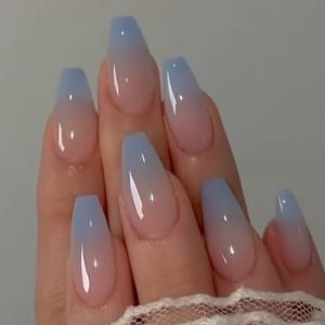 Square Blue Shiny Full Cover Acrylic Nails 24PCS