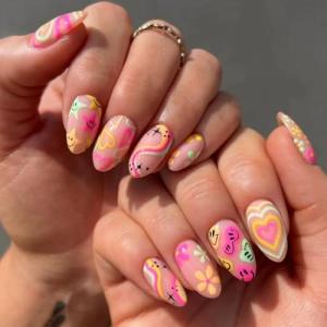 Colorful Almond Press-On Nails with Fun Designs