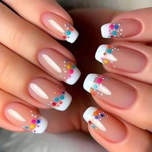 Colorful Dots French Press On Medium Square Nails