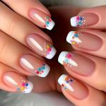 Colorful Dots French Press On Medium Square Nails