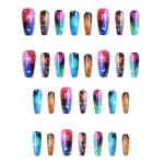 Colorful Starry Sky Press-On Nails – 24 Pcs
