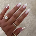 Almond French Tip Press-On Nails with Designs